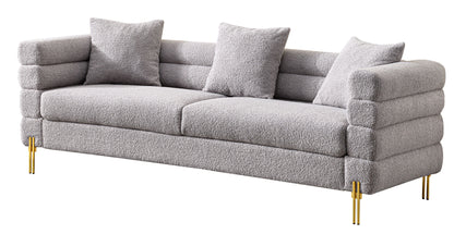 Luxurious And Comfortable Upholstered Sofa With Golden Legs And Pillows For Living Room And Reception Area - Gray