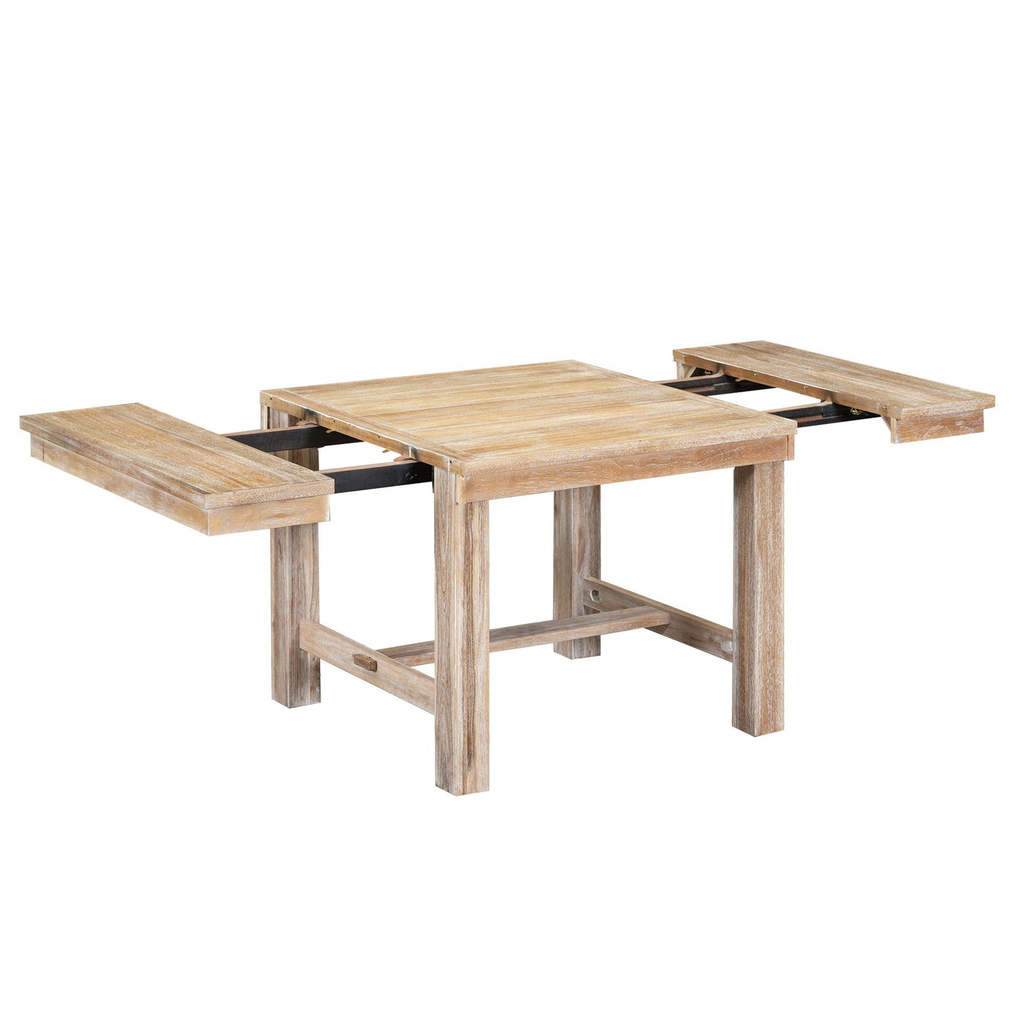 Topmax - 6 Piece Farmhouse Extendable Dining Table With Footrest, 4 Upholstered Dining Chairs And Dining Bench, Two 11" Removable Leaf - Natural / Beige