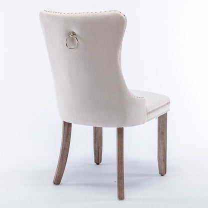 Nikki - Modern, High-End Tufted Solid Wood Contemporary Velvet Upholstered Dining Chair With Wood Legs Nailhead Trim (Set of 2) - Beige