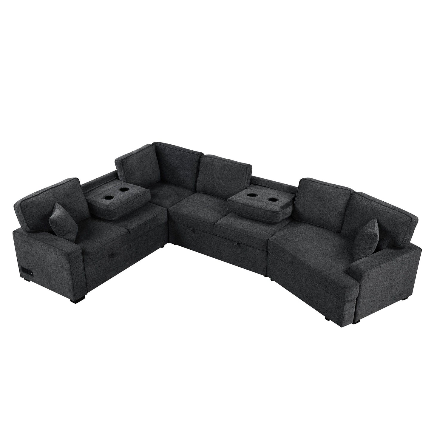 L-Shaped Sofa Sectional Sofa Couch Pull-Out Sofa Bed With Charging Devices And Cup Holders For Living Room - Blue Black