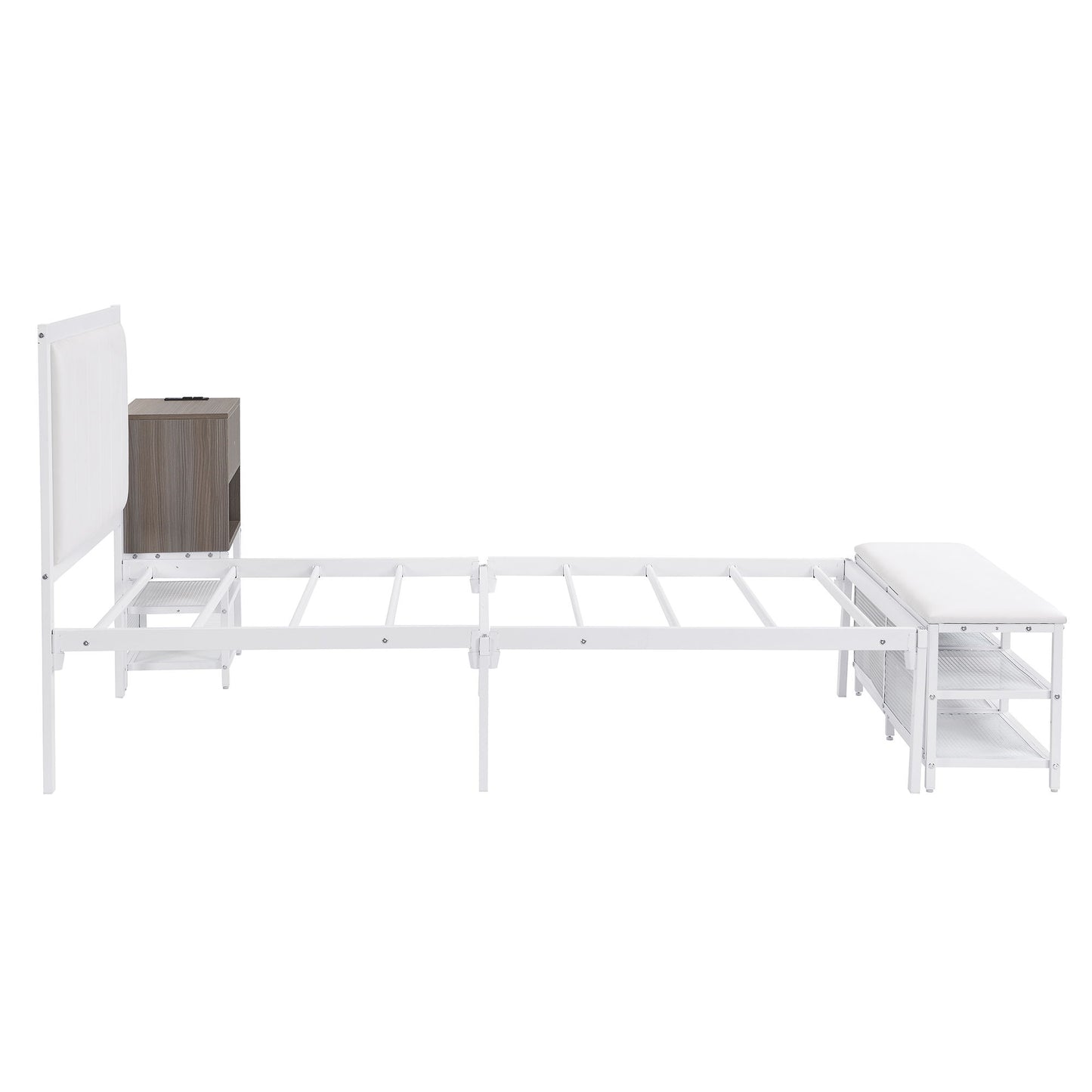 Twin Size Platform Bed With 2 Tier Storage Shelves, Storage Cabinet - White