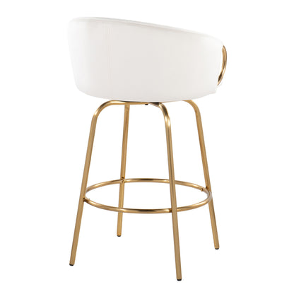 Claire - Contemporary / Glam Counter Stool With Swivel With Round Footrest (Set of 2) - Cream