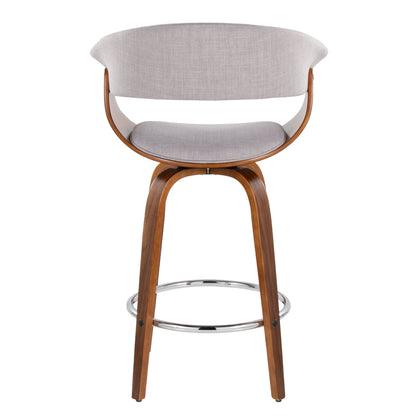 Vintage Mod - Mid-Century Modern Fixed Height Counter Stool With Swivel With Round Footrest (Set of 2) - Walnut / Stone