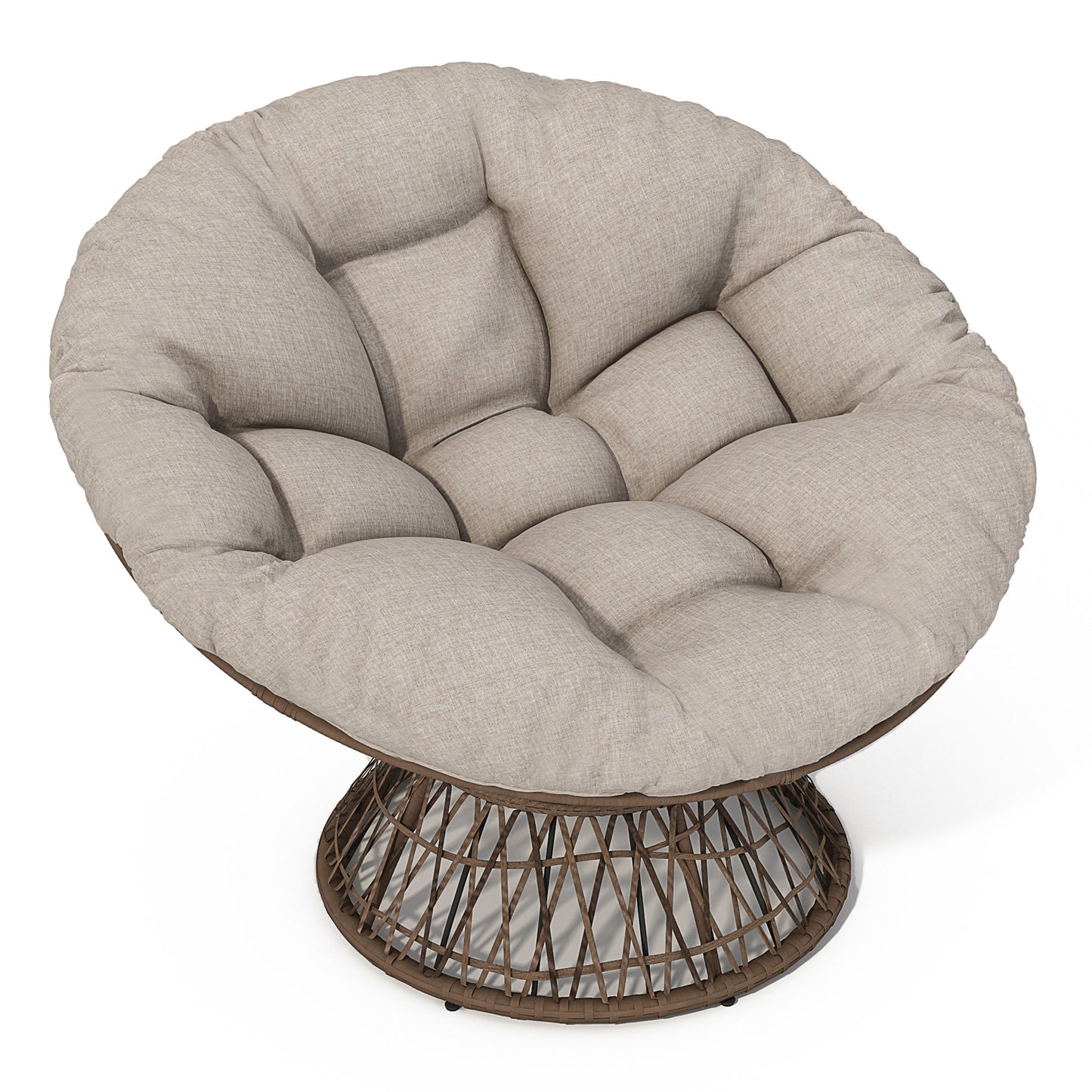 Ergonomic Wicker Chair With Cloud Thick Density Cushion, 3 Proof Cover High Capacity Iron Frame Fluid 360ÔøΩÔøΩÔøΩÔøΩÔøΩÔøΩÔøΩÔøΩÔøΩÔøΩÔøΩÔøΩÔøΩÔøΩÔøΩ Swivel - Beige / Brown