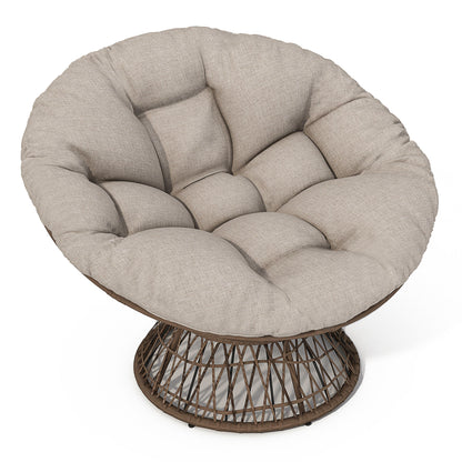 Ergonomic Wicker Chair With Cloud Thick Density Cushion, 3 Proof Cover High Capacity Iron Frame Fluid 360ÔøΩÔøΩÔøΩÔøΩÔøΩÔøΩÔøΩÔøΩÔøΩÔøΩÔøΩÔøΩÔøΩÔøΩÔøΩ Swivel - Beige / Brown