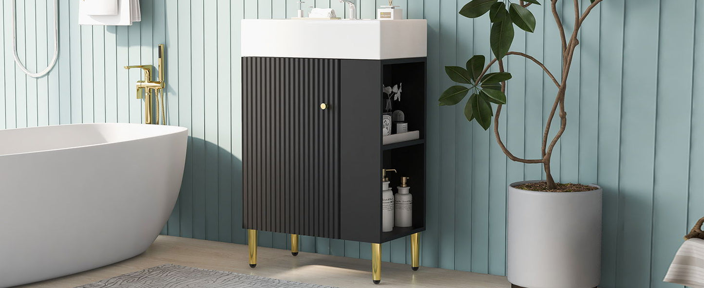 Bathroom Vanity, Combo Cabinet, Bathroom Storage Cabinet, Single Ceramic Sink, Right Side Storage - Black