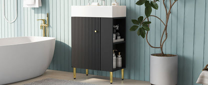 Bathroom Vanity, Combo Cabinet, Bathroom Storage Cabinet, Single Ceramic Sink, Right Side Storage - Black