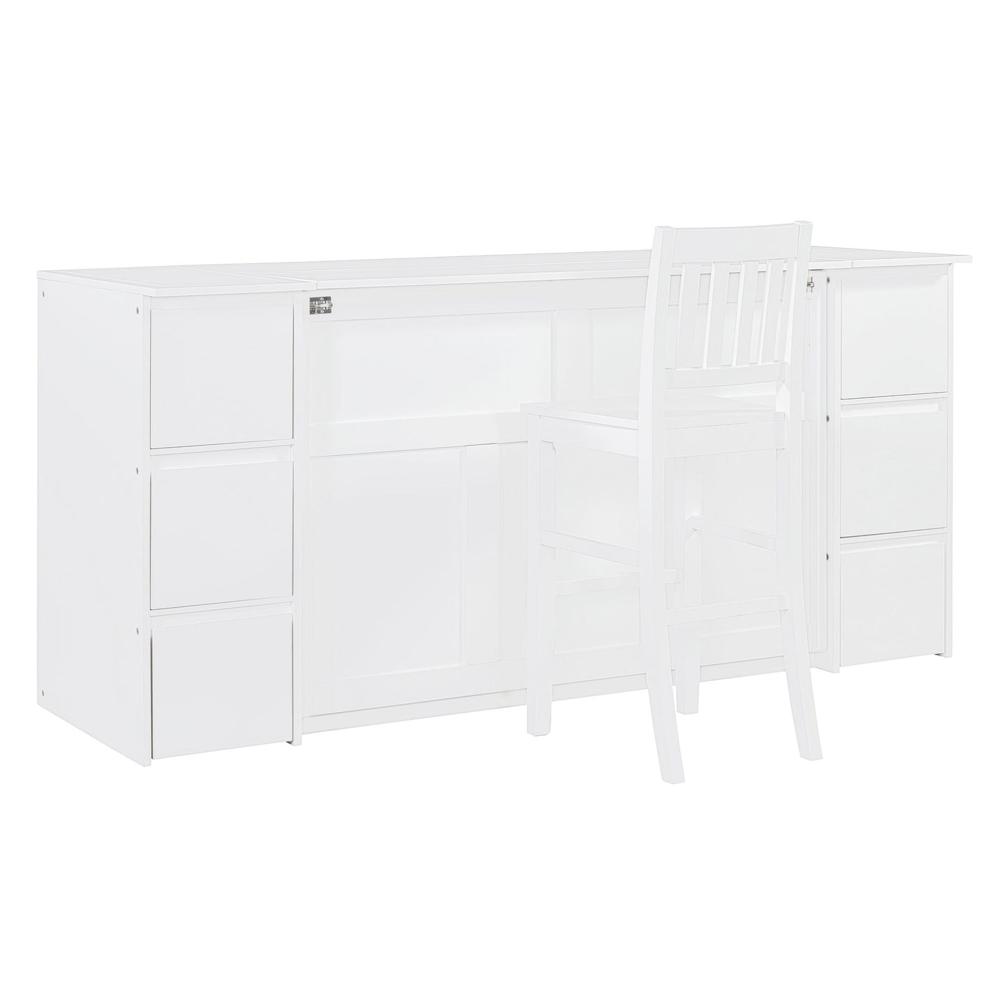 Full Size Murphy Bed With Drawers, Cabinets And USB Ports - White