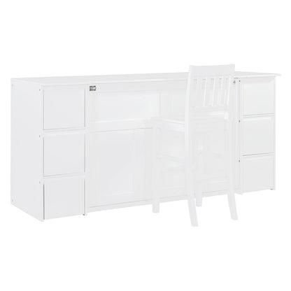 Full Size Murphy Bed With Drawers, Cabinets And USB Ports - White