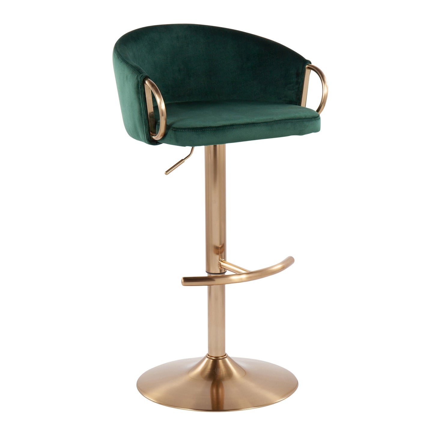 Claire - Contemporary / Glam Adjustable Bar Stool With Rounded T Footrest (Set of 2) - Gold / Green