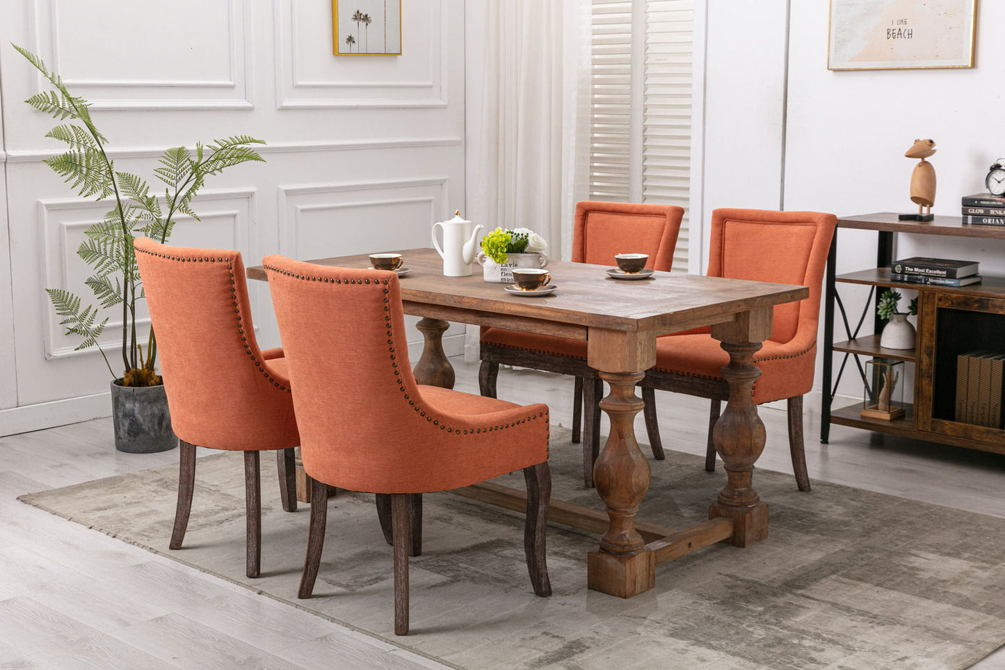 Ultra Side Dining Chair,Thickened Fabric Chairs With Neutrally Toned Solid Wood Legs, Bronze Nail Head (Set of 2) - Orange