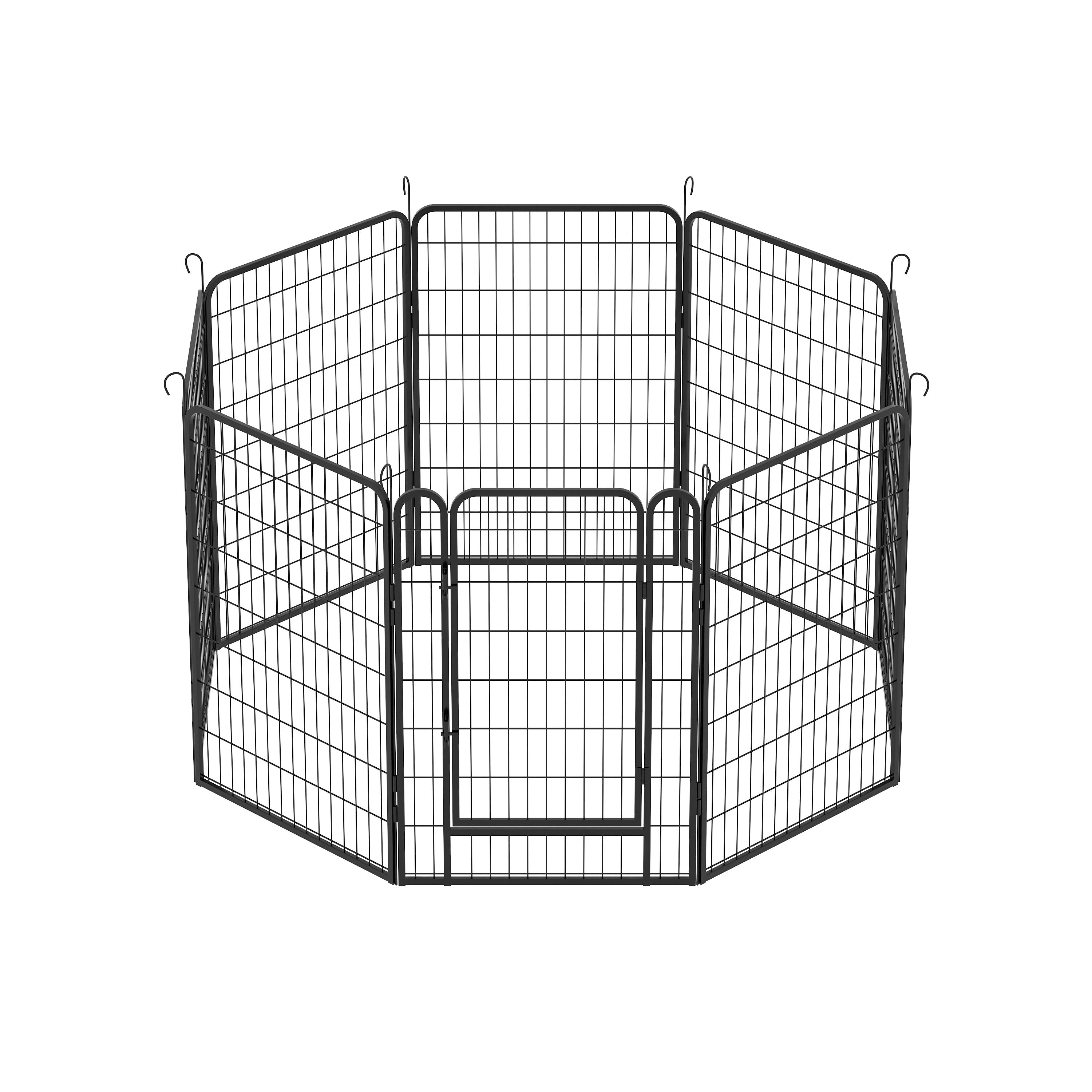 8 Panels Heavy Duty Metal Playpen With Door, Dog Fence Pet Exercise Pen For Outdoor, Indoor - Black
