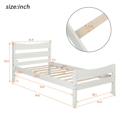 Twin Size Platform Bed With Headboard And Slat Support - White
