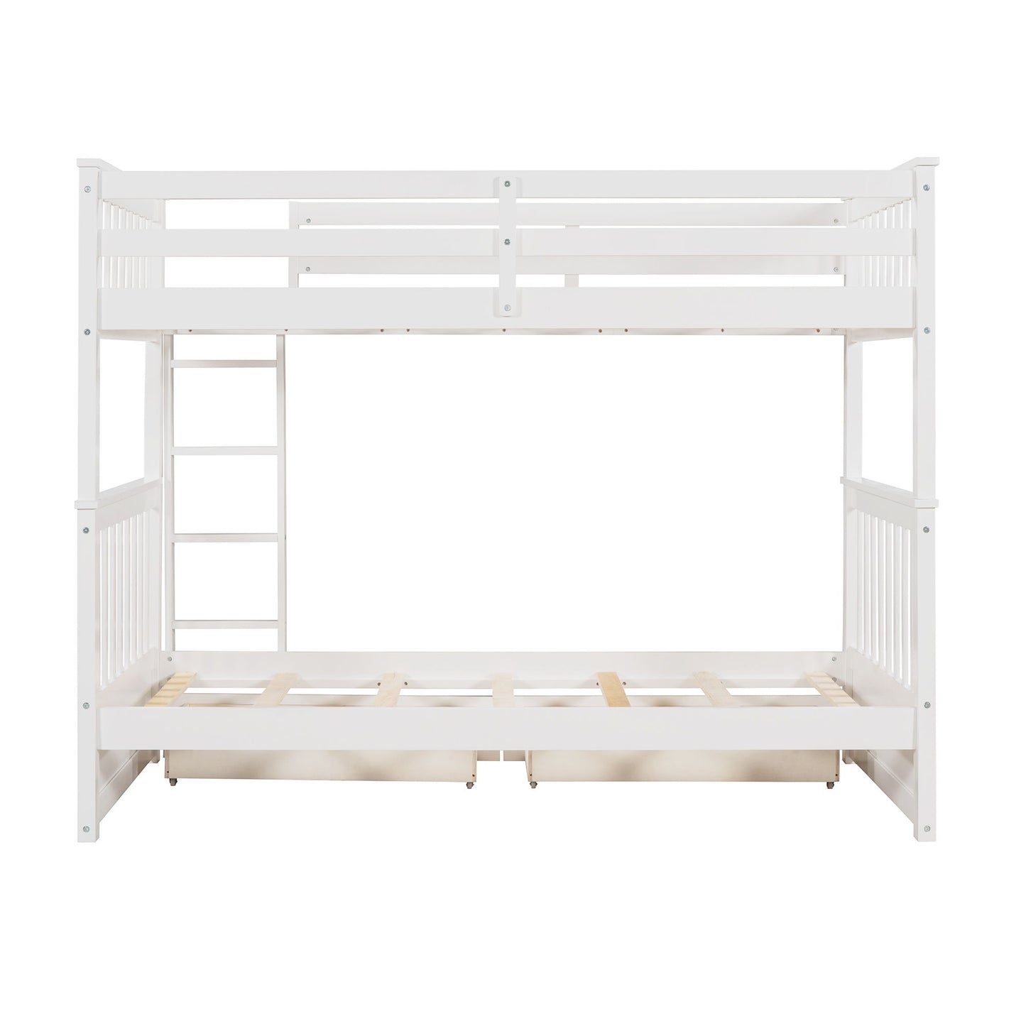 Twin Over Twin Bunk Bed With Ladders And 2 Storage Drawers - White