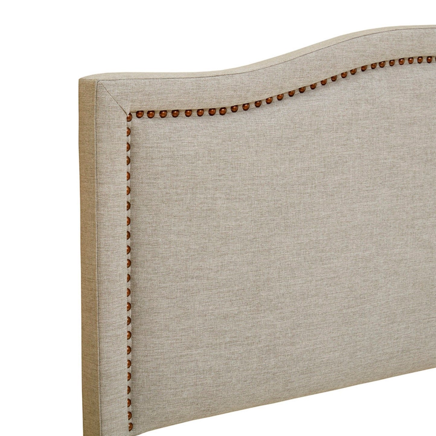 Upholstered Panel Headboard With Copper Nail Heads, Adjustable Height - Natural