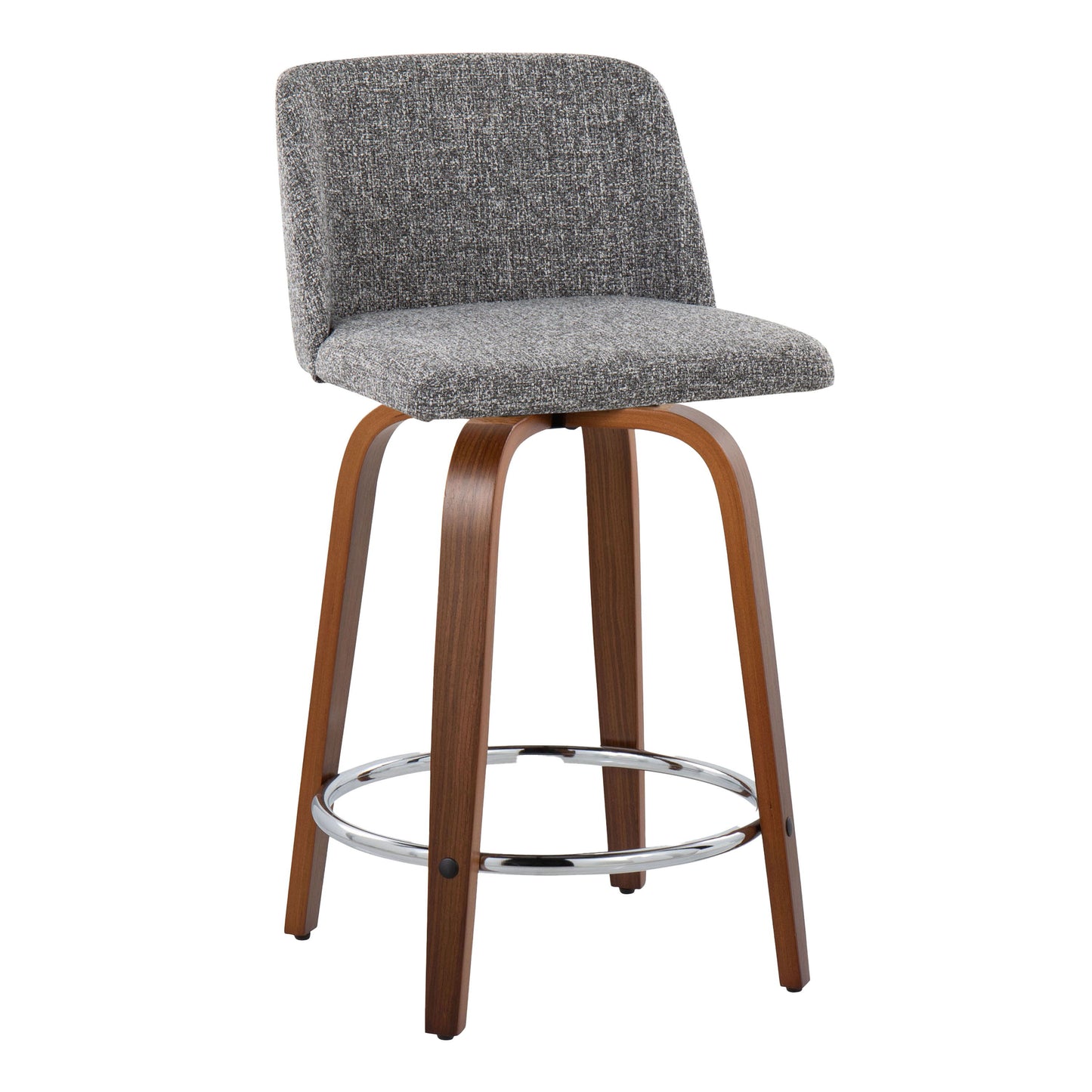 Toriano - Mid-Century Modern Fixed Height Counter Stool / Swivel And Round Footrest (Set of 2) - Walnut / Gray