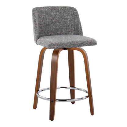Toriano - Mid-Century Modern Fixed Height Counter Stool / Swivel And Round Footrest (Set of 2) - Walnut / Gray