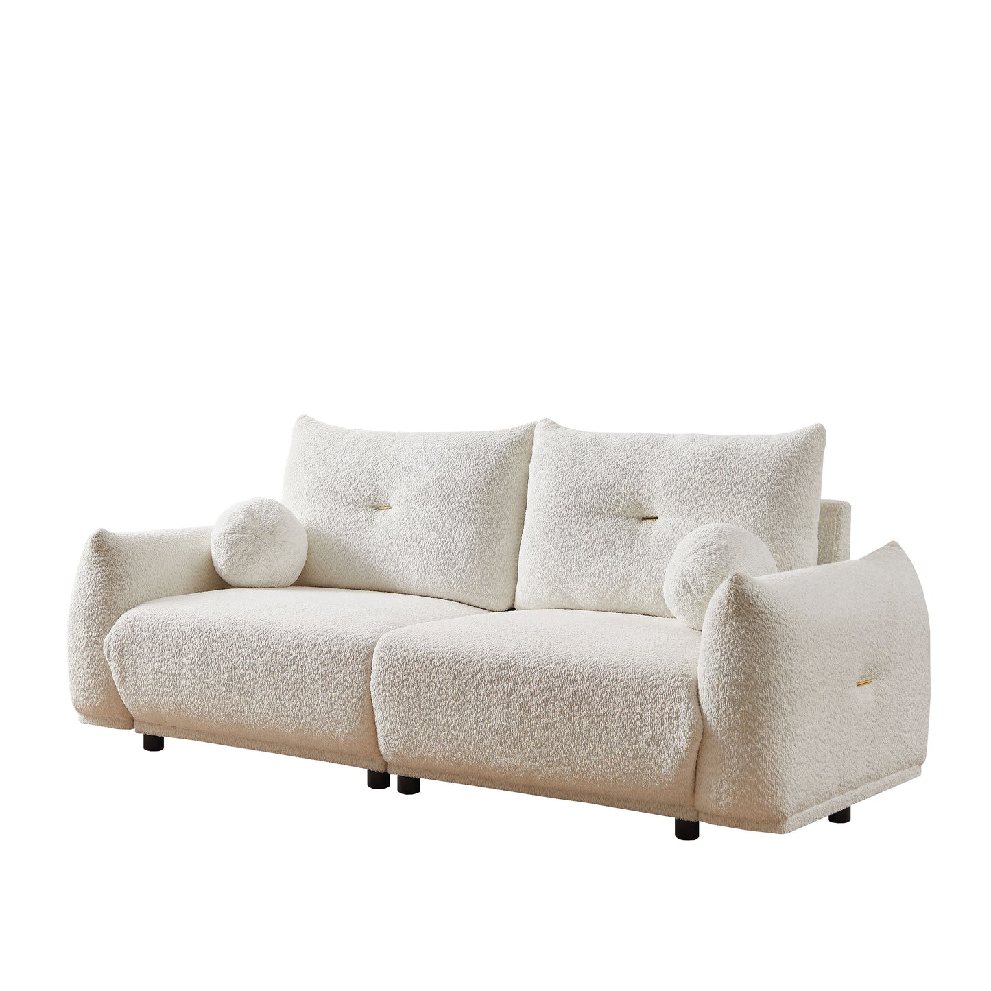 Lamb's Wool 2 Seater Cushion Sofa Comfortable Sofa For Living Room Bedroom And Other Casual Spaces Lamb's Wool Sofa With 2 Cushions And 2 Ball Pillows - White