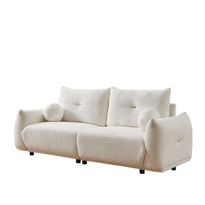 Lamb's Wool 2 Seater Cushion Sofa Comfortable Sofa For Living Room Bedroom And Other Casual Spaces Lamb's Wool Sofa With 2 Cushions And 2 Ball Pillows - White