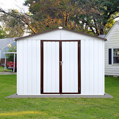 10'x8' Garden Sheds Outdoor Storage Sheds - White / Coffee