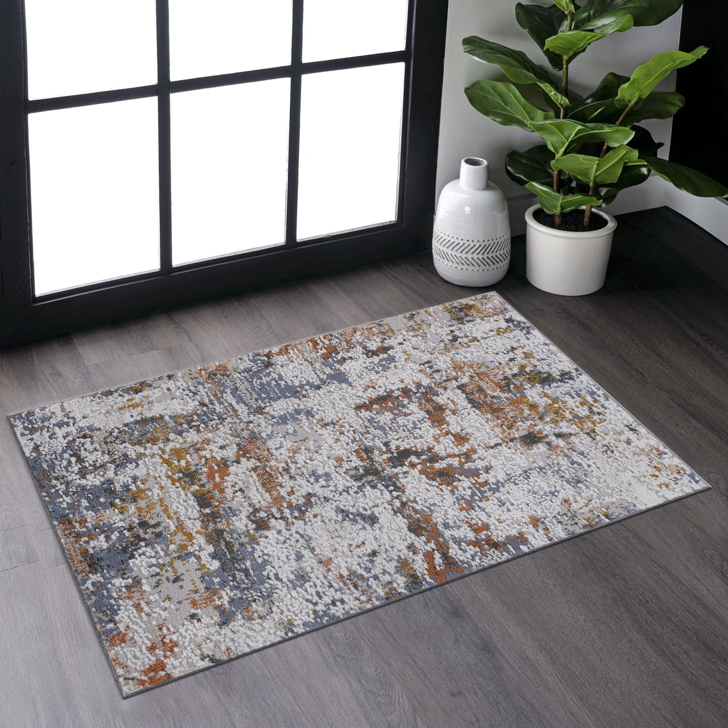 Payas - 2' X 3' Abstract Area Rug - Ivory / Blue