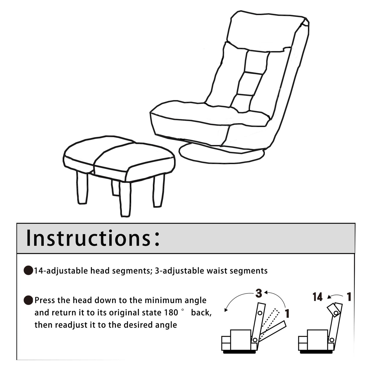 Japanese Style Single Reclining Sofa Chair With Adjustable Features Cotton For Balcony And Leisure - White