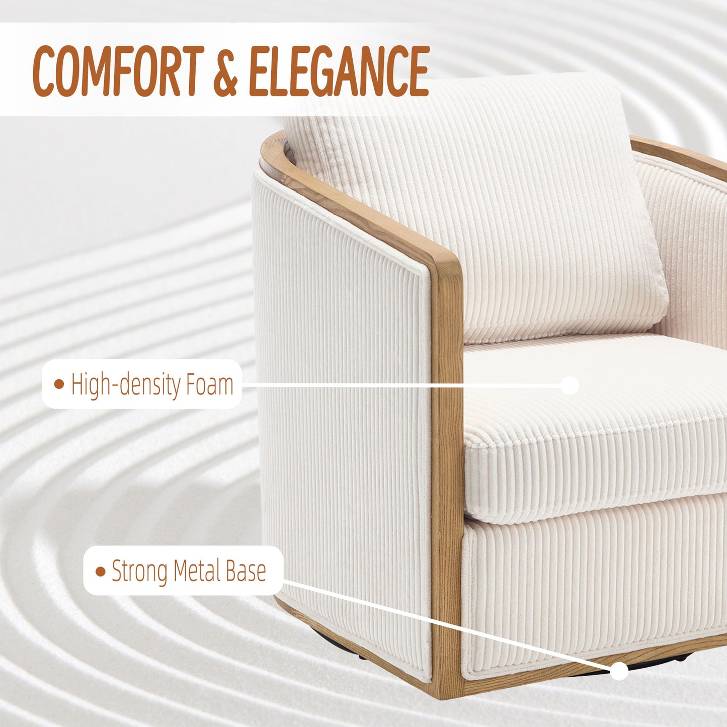 Swivel Barrel Chair, Comfortable Accent Sofa Chair, 360 Degree Swivel - Beige