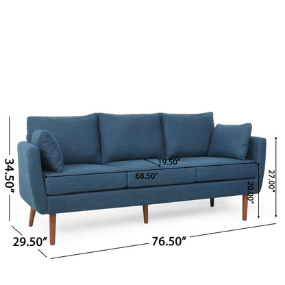 Diaphanous - Upholstered 3 Seater Sofa With 2 Accent Pillows And Wood Legs - Navy Blue