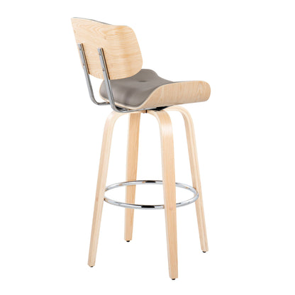 Lombardi - Mid-Century Modern Fixed Height Barstool With Swivel With Round Footrest (Set of 2) - Natural / Light Gray
