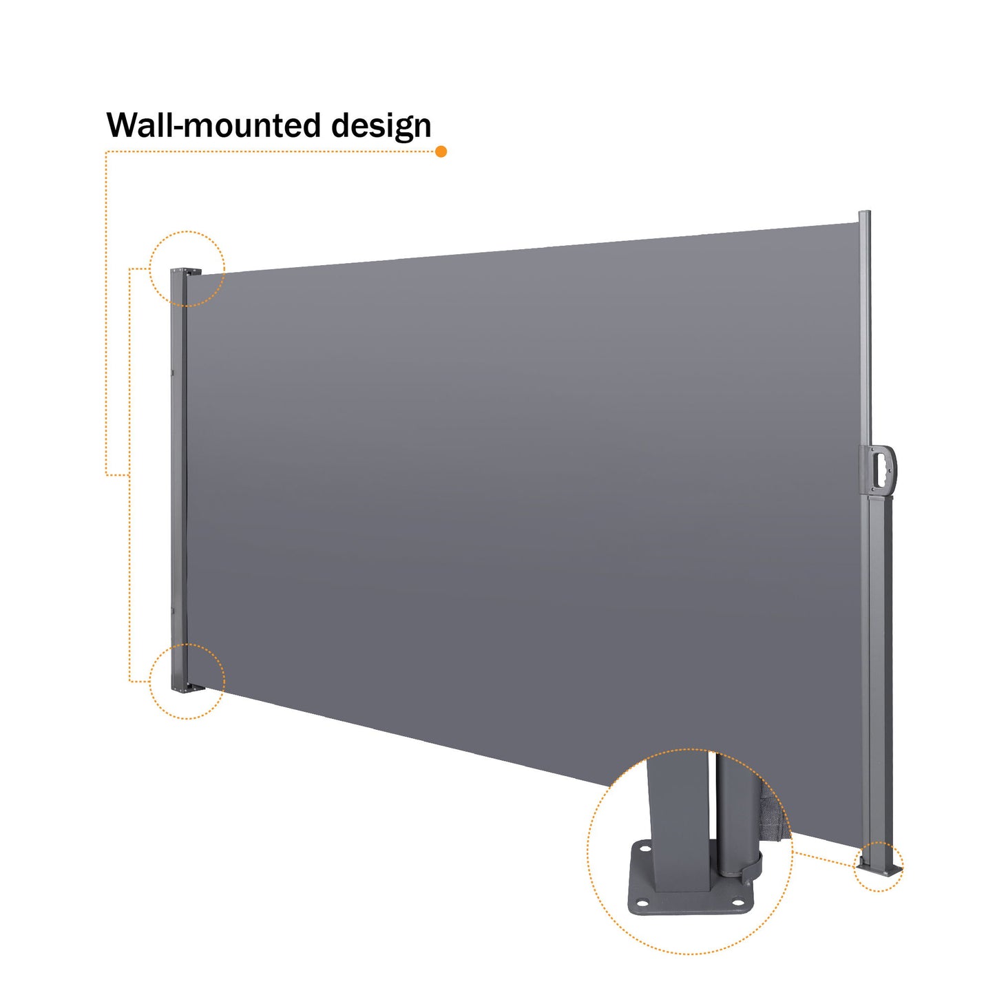 Retractable Side Screen Awning, Uv Resistant, Waterproof, Patio Privacy Screen For Garden, Balcony, Courtyard - Dark Gray