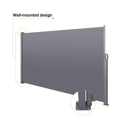 Retractable Side Screen Awning, Uv Resistant, Waterproof, Patio Privacy Screen For Garden, Balcony, Courtyard - Dark Gray