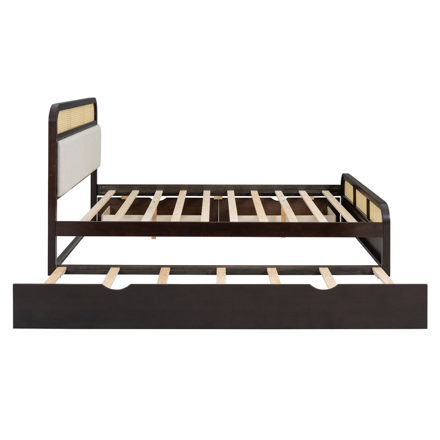Queen Size Platform Bed With Trundle And 2 Drawers - Espresso