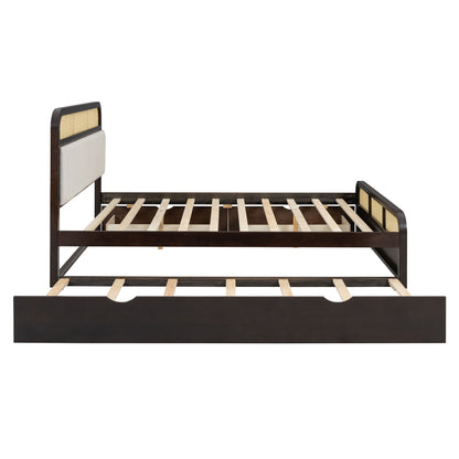 Queen Size Platform Bed With Trundle And 2 Drawers - Espresso