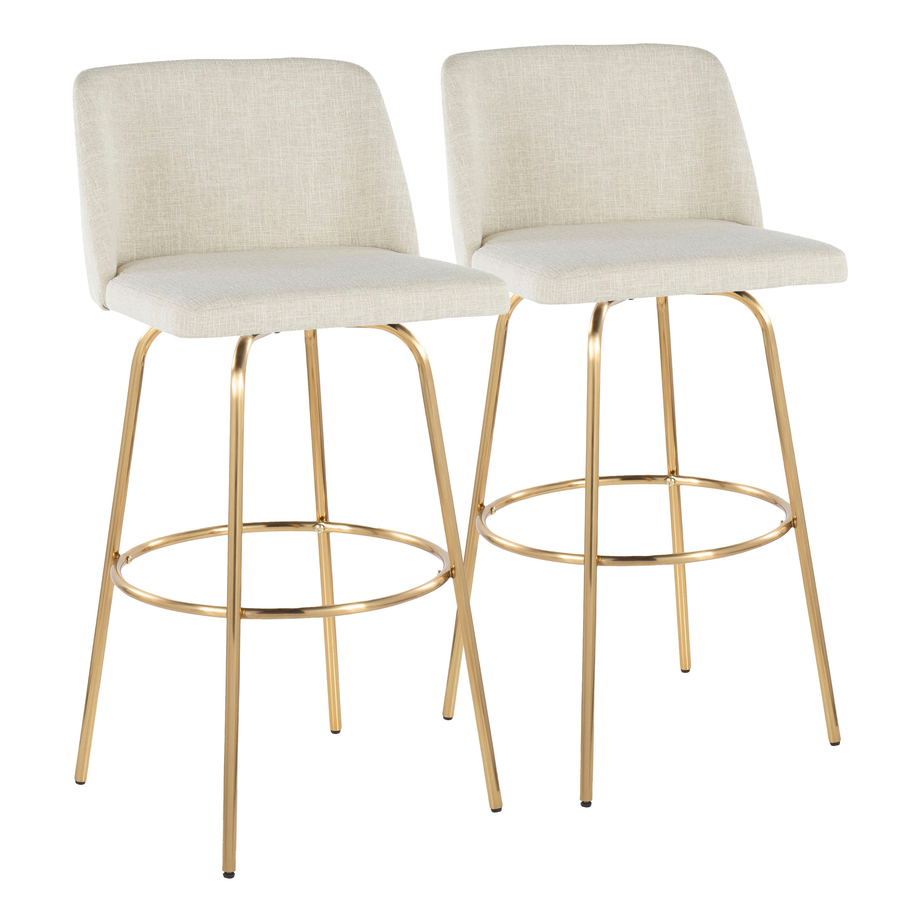 Toriano - Contemporary Fixed Height Barstool Swivel With Round Footrest (Set of 2) - Cream / Gold