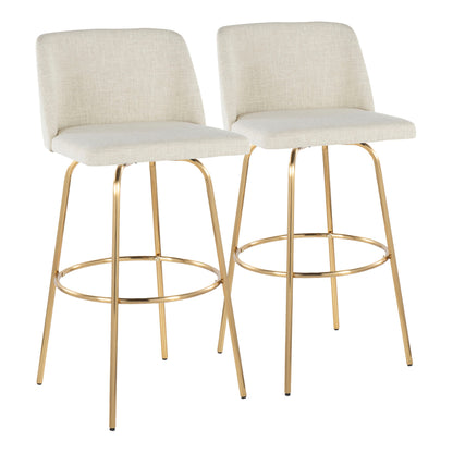 Toriano - Contemporary Fixed Height Barstool Swivel With Round Footrest (Set of 2) - Cream / Gold