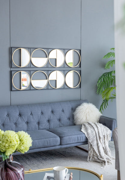 Eclectic Styling Metal Beaded Wall Mirror With Contemporary Design For Bedroom, Liveroom - Golden Black