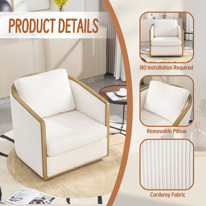 Swivel Barrel Chair, Comfortable Accent Sofa Chair, 360 Degree Swivel - Beige