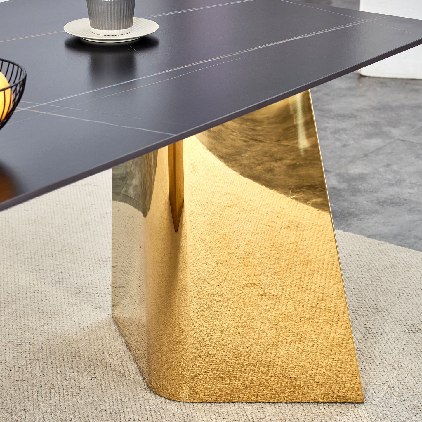 Patterned Slab Dining Table With Golden Stainless Steel Butterfly Legs - Black / Gold