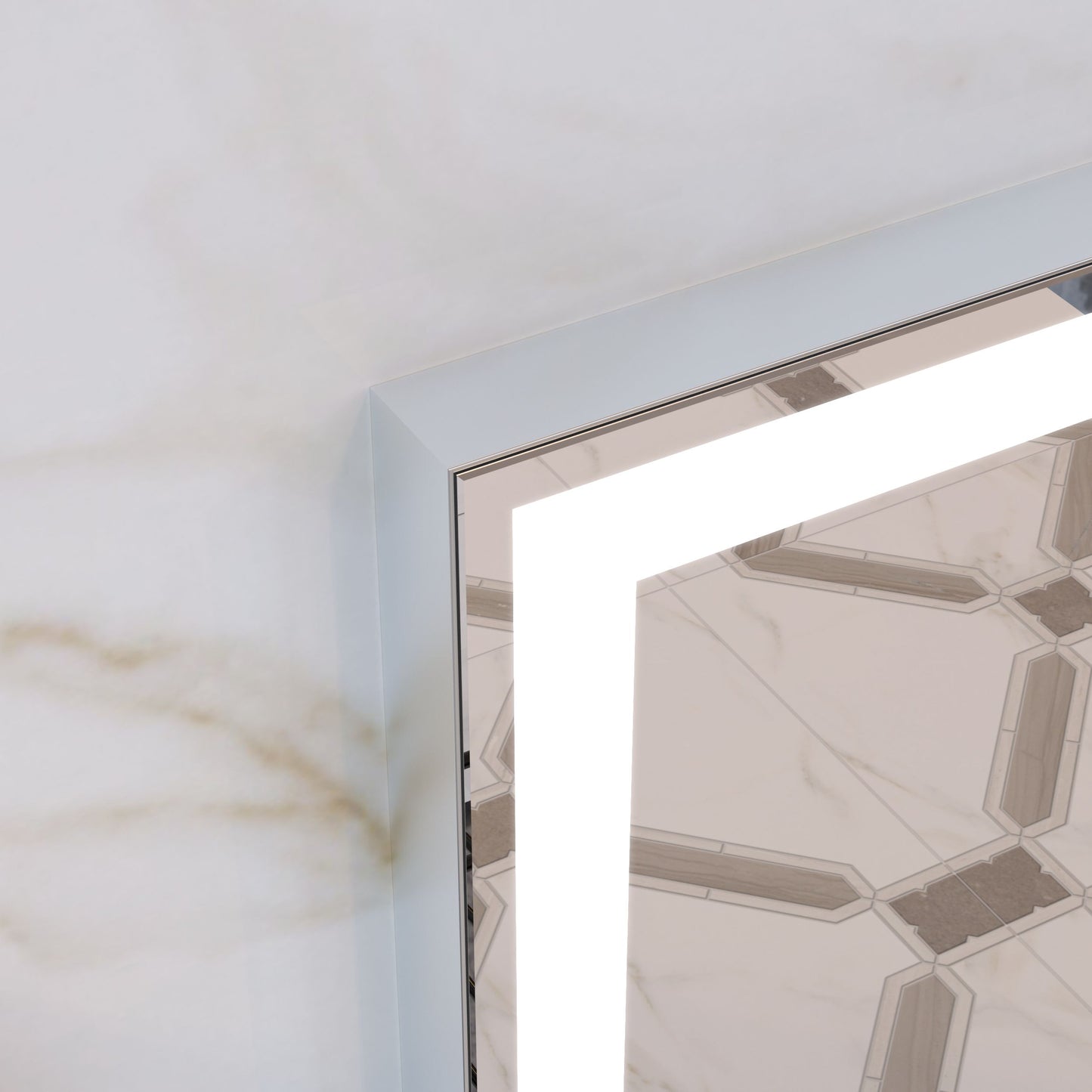 LED Bathroom Vanity Mirror, Wall Mounted Adjustable White / Warm / Natural Lights Anti-Fog Touch Switch With Memory Modern Smart Large Bathroom Mirrors - Silver