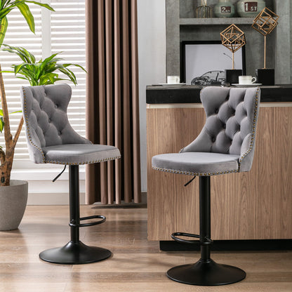 Swivel Velvet Barstools Adjusatble Seat Height , Modern Upholstered Bar Stools With Backs Comfortable Tufted For Home Pub And Kitchen Island (Set of 2) - Gray