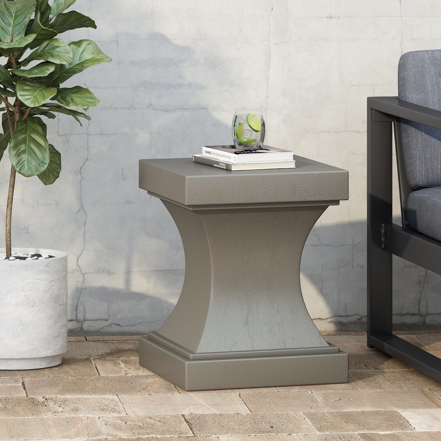 Modern Athena Side Table With Pedestal Design - Light Gray