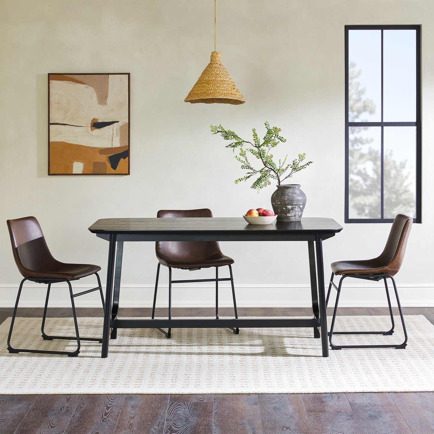 Mid-Century Modern Dining Table With Trestle Base - Black Ash
