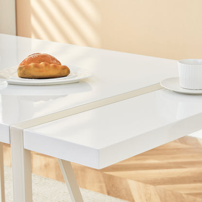 Industrial Rectangular Style Dining Table For 4 - 6 People With Thick Top And Metal Legs Frame - White