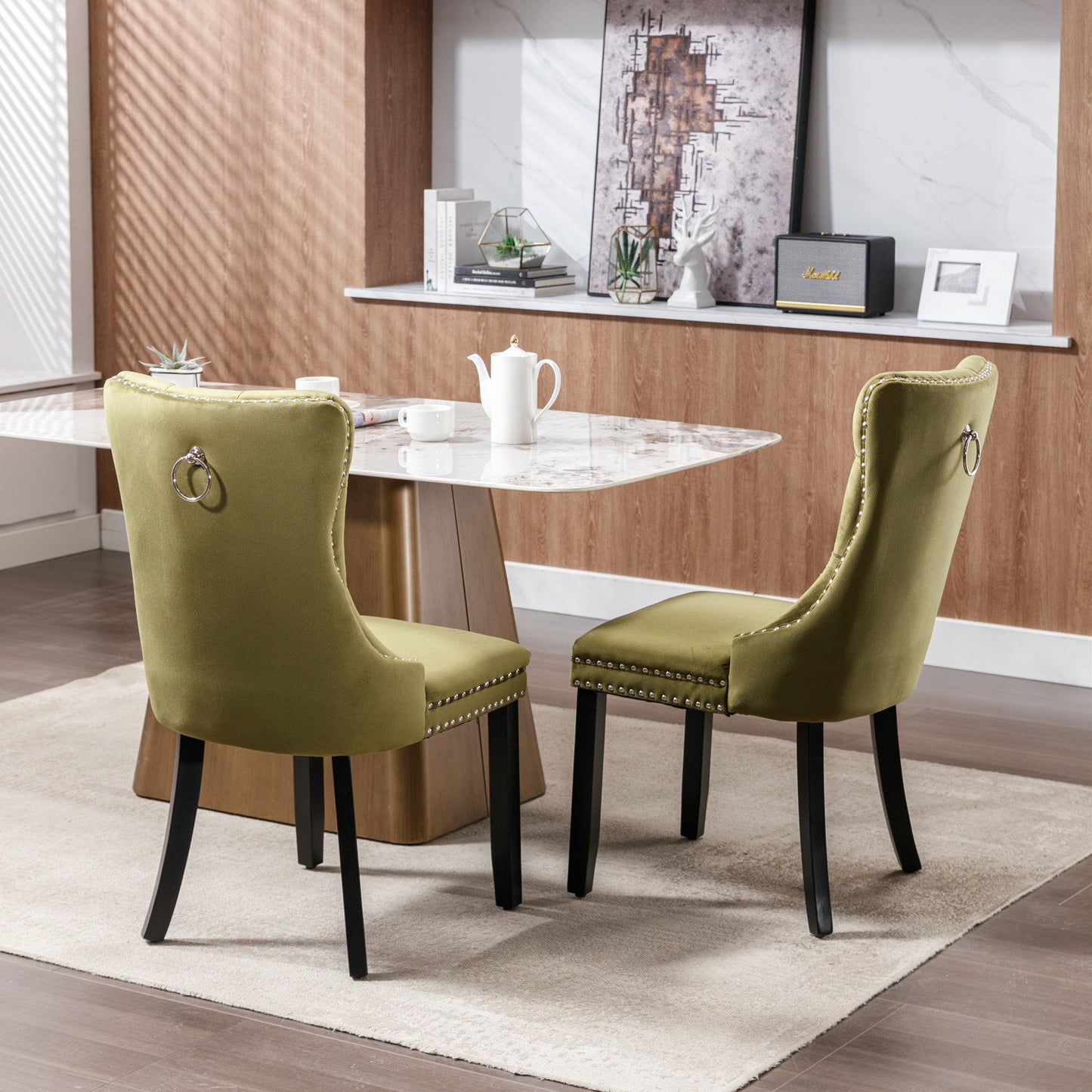 Nikki - Modern, High-End Tufted Solid Wood Contemporary Velvet Upholstered Dining Chair With Wood Legs Nailhead Trim (Set of 2) - Olive Green