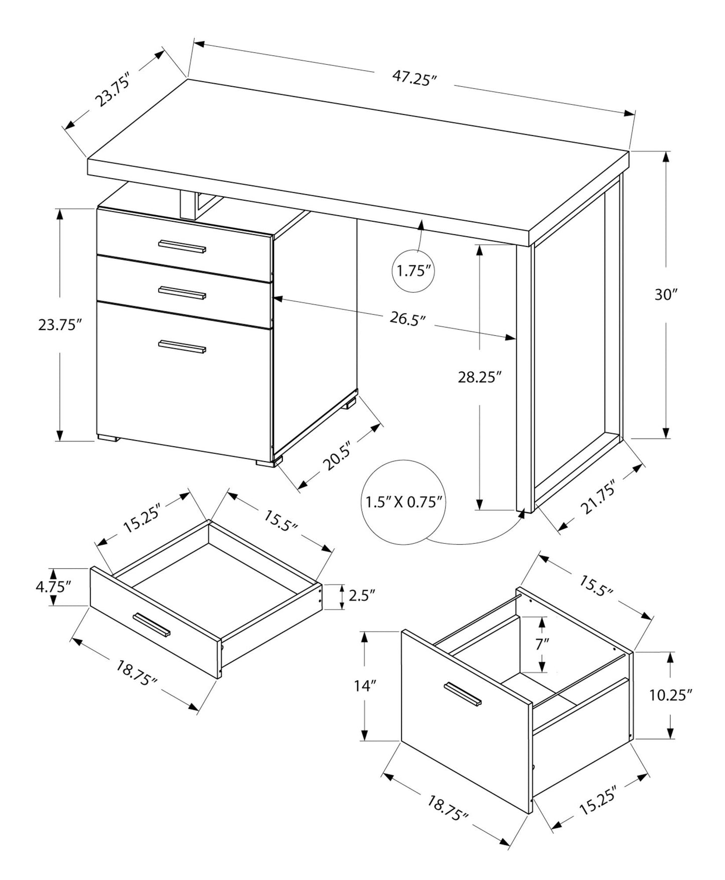 Computer Desk For Home Office, Laptop, Left, Right Set - Up, Storage Drawers - Gray