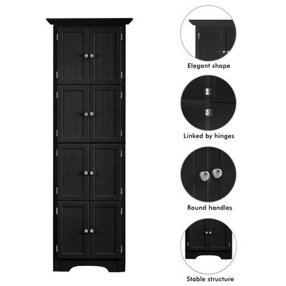 Tall Storage Cabinet With Doors And 4 Shelves For Living Room, Kitchen, Office, Bedroom, Bathroom, Modern - Black
