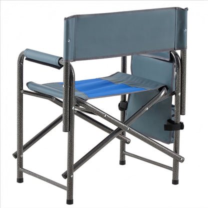 Padded Folding Outdoor Chairs With Storage Pockets (Set of 2), Lightweight Oversized Directors Chair For Indoor, Outdoor Camping, Picnics And Fishing - Blue / Gray