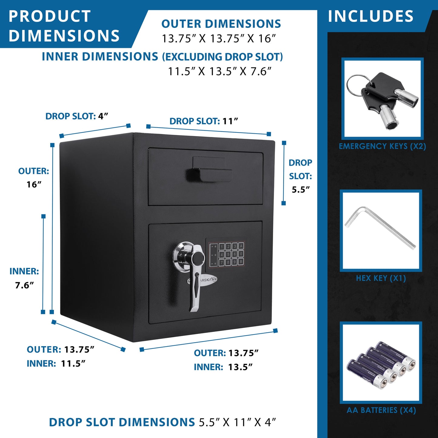 0 72 Cu Ft Keypad Depository Safe - Black