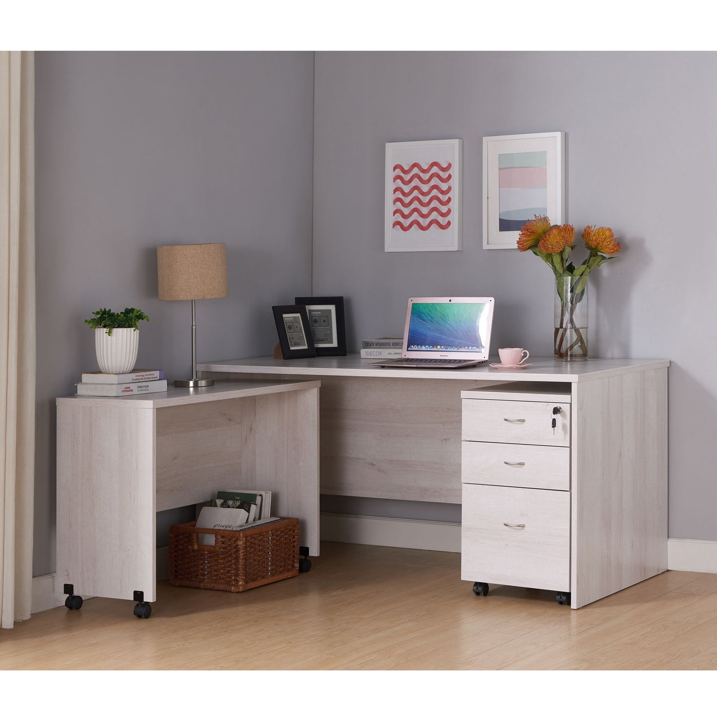 Mid-Century Mobile Desk - White Oak