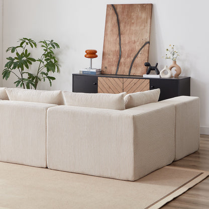 Corduroy Modular L Shaped Sectional Sofa, Luxury Floor Couch Set, 4 Piece Free Combination - Beige